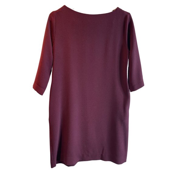 OTTOD'AME BURGUNDY CREPE MINI DRESS,  3/4 SLEEVES & POCKETS, STRAIGHT CUT SIZE 8 - Picture 3 of 7